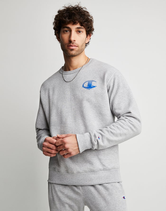 Champion Powerblend Fleece Crew Ripple Effect Graphics Sweatshirt Heren - Grijs - Belgie 5194CHYNB